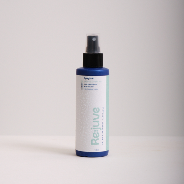 Image shows re:juve HOCL hypochlorous acid spray by SpraySafe in 140ml
