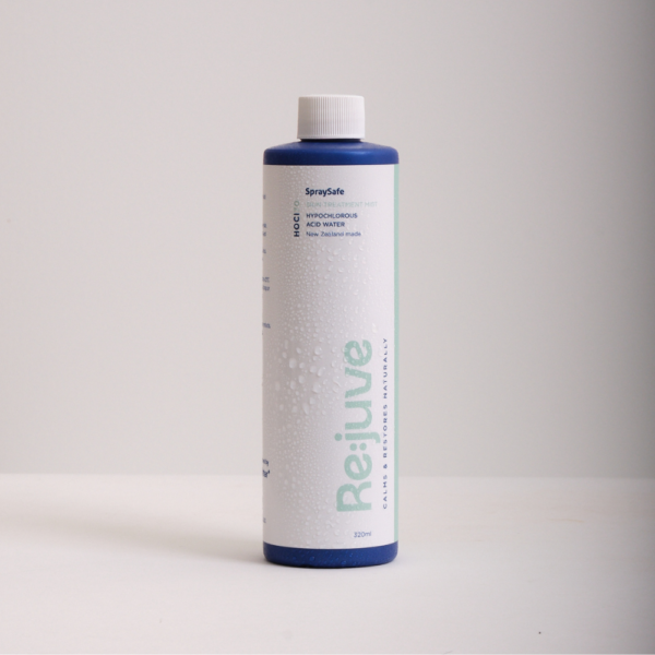 Image shows re:juve HOCL hypochlorous acid spray by SpraySafe in 320ml