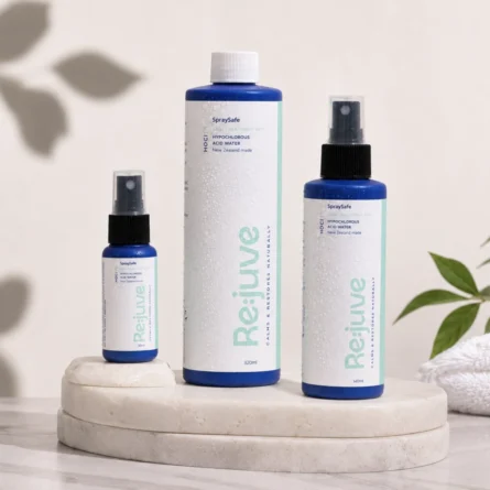 SpraySafe Re:juve hypochlorous acid spray (HOCl) for skin starter pack containing 30ml, 140ml and 320ml bottles