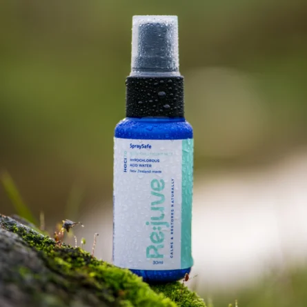 Image shows SpraySafe Re:juve hypochlorous acid HOCl spray