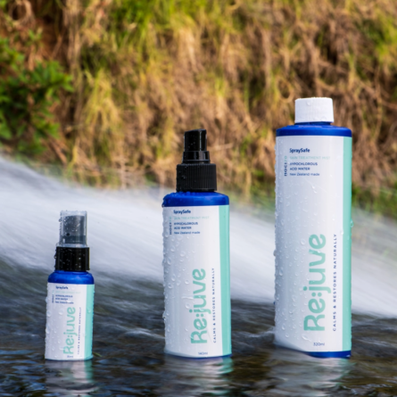 Image shows re:juve HOCL hypochlorous acid spray starter pack by SpraySafe